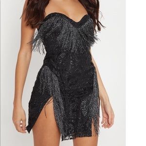 Black Bandeau Glitter Tassel Bodycon Dress
